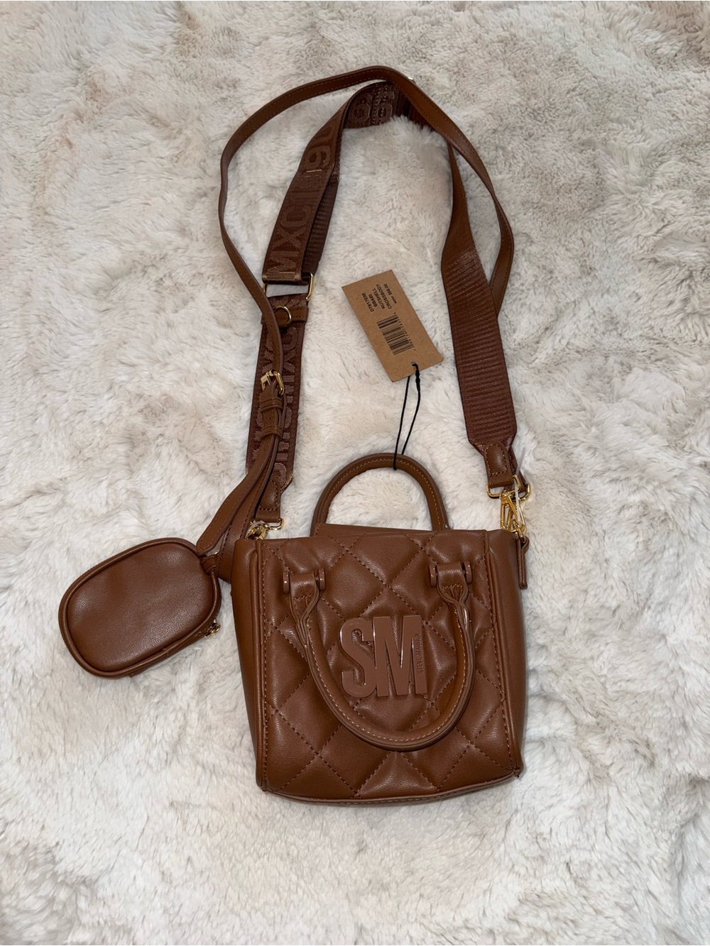 Steve Madden Quilted Brown SM Mini Crossbody Tote